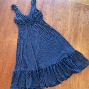 BCBGMAXAZRIA Blue Ruffle  Ruched Shoulder Smocked Rayon Blend Dress XS
